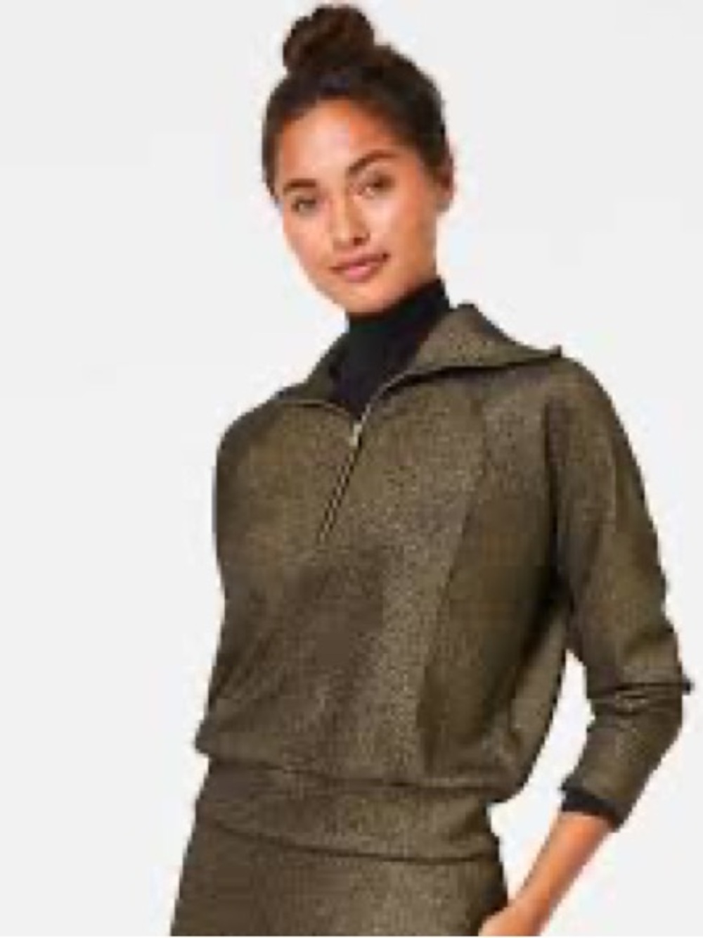 Spanx Air Essentials Half Zip Shine Sweatshirt Black Gold Women’s 2X Shimmer